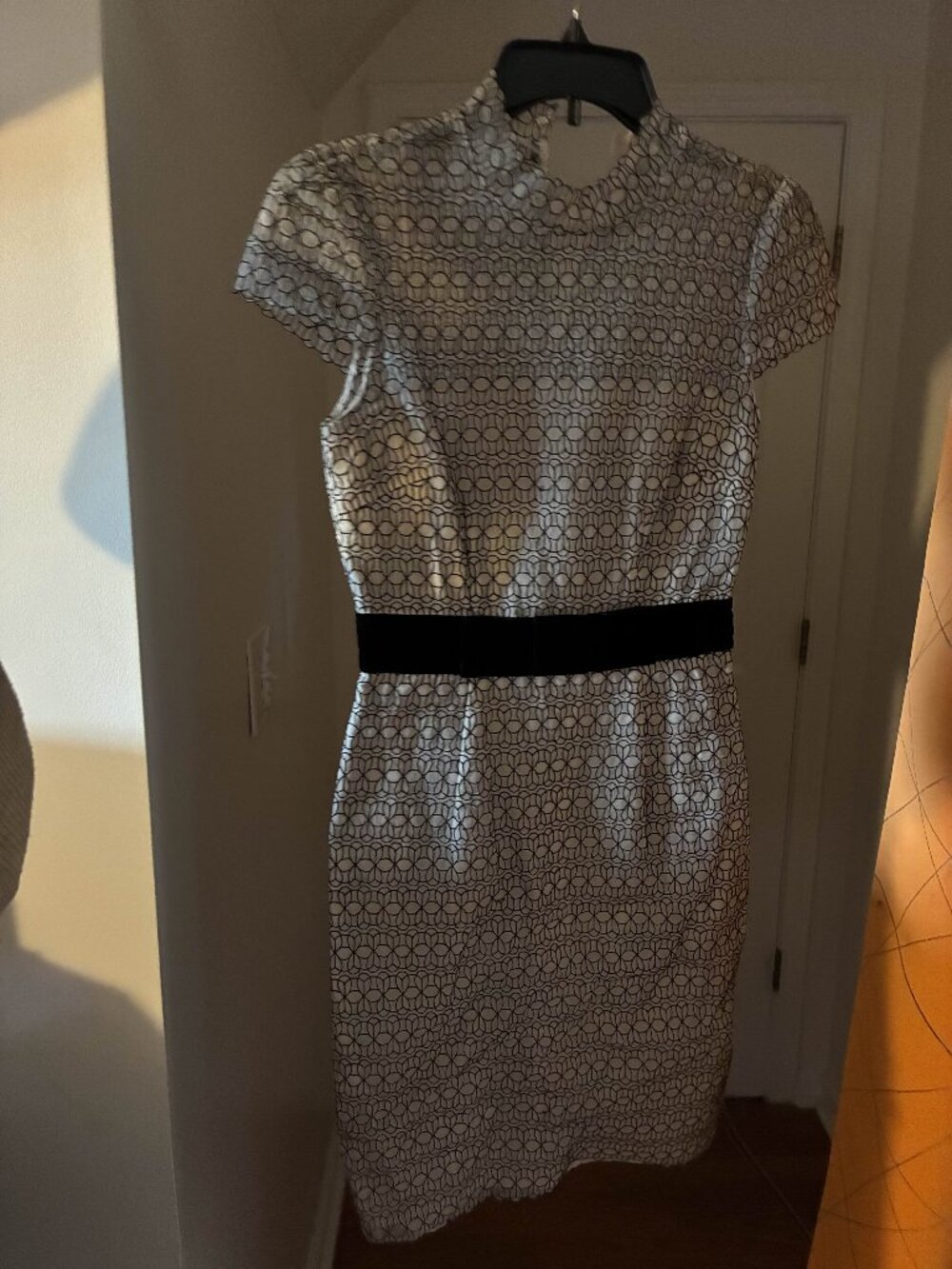 Lacy Black and White Belted Dress